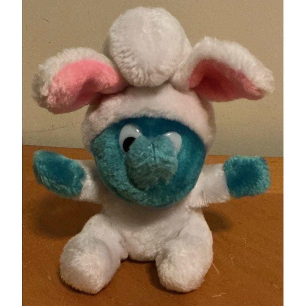 Vintage 1983 Wallace Berrie & Co 8" Smurf In Bunny Costume‎ Plush
